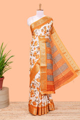 Cream printed dola saree