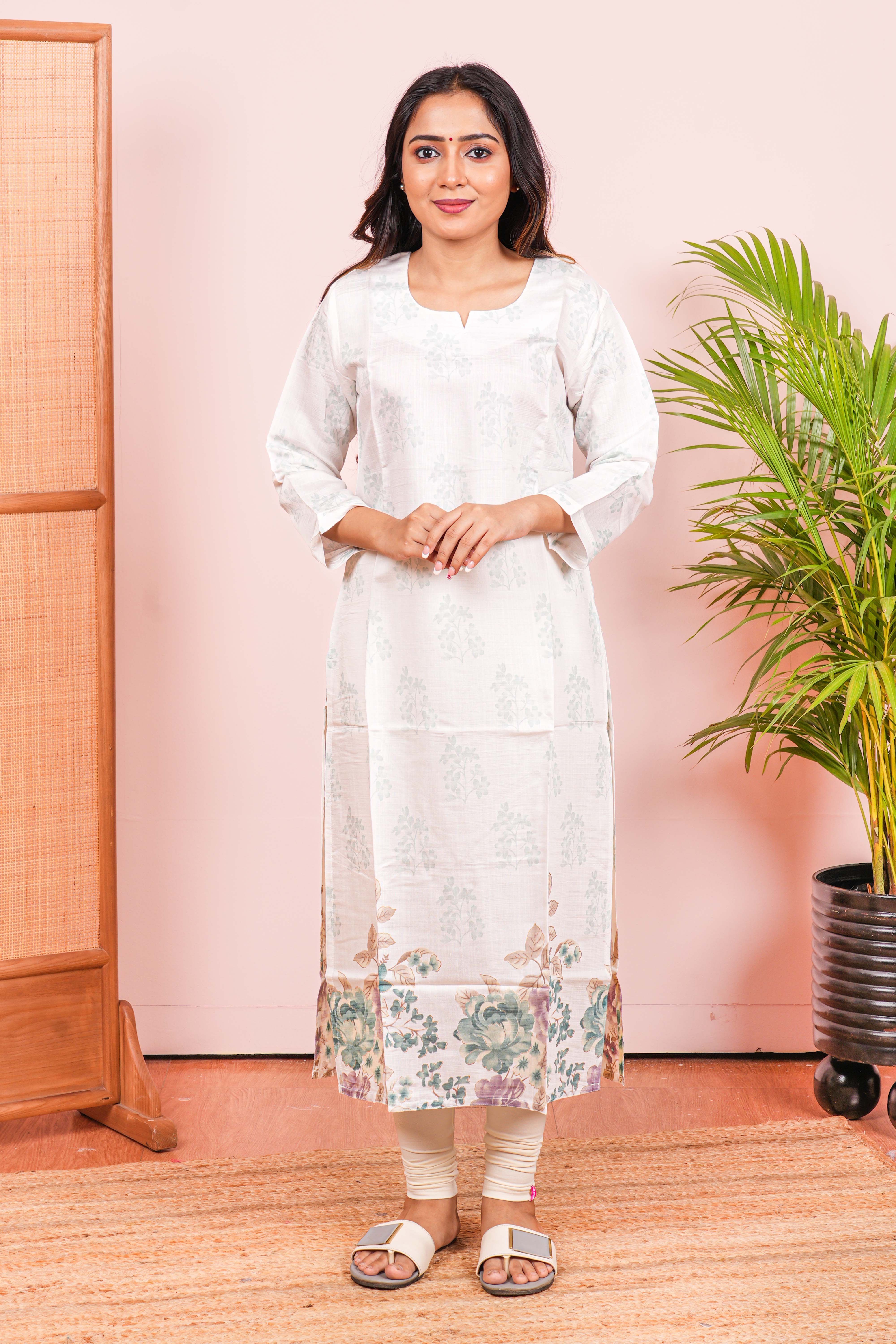 Cream printed salwar suit set