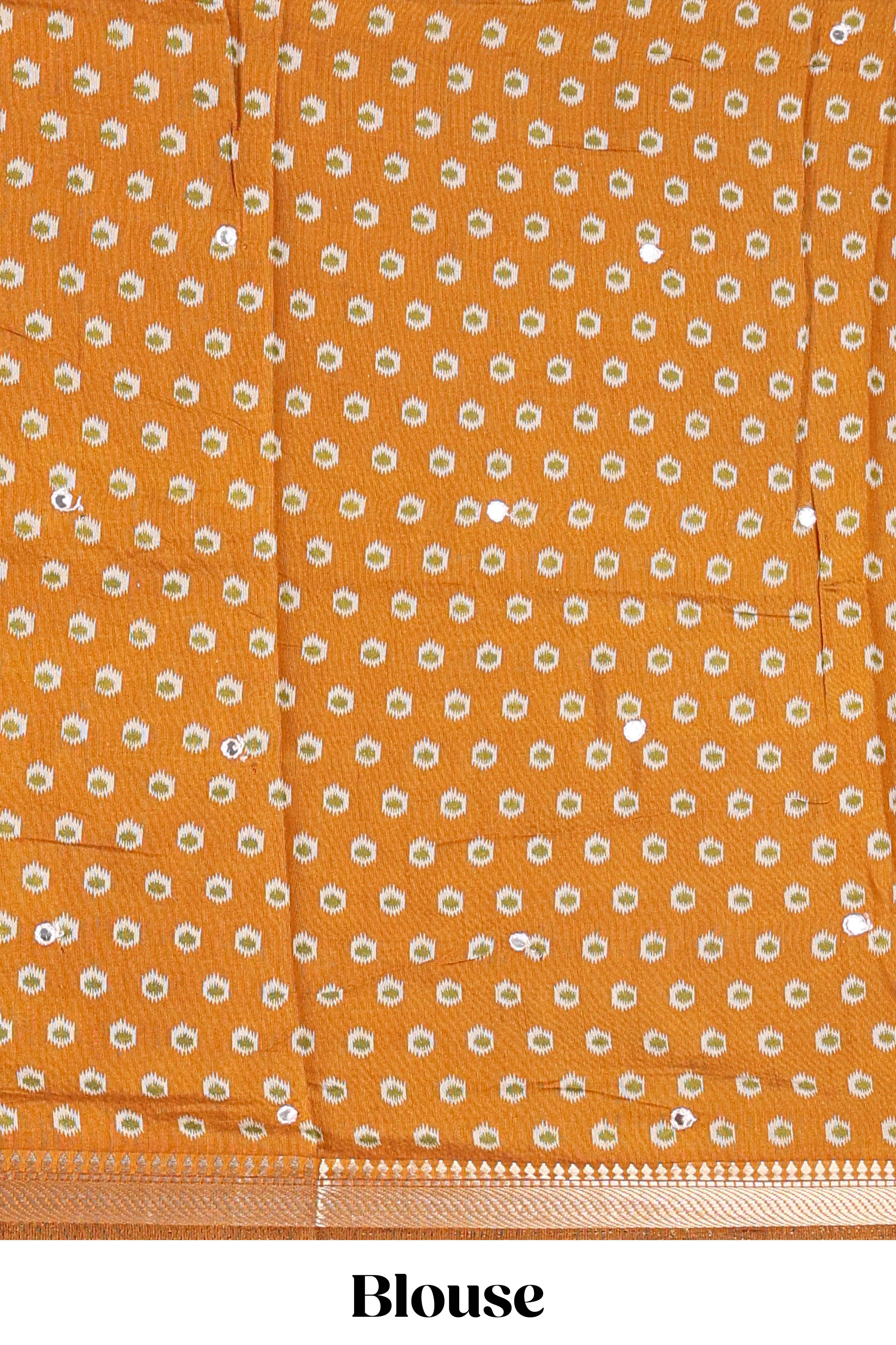Cream traditional chanderi sarees patola inspired mirror work