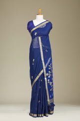 Dark blue floral pallu saree