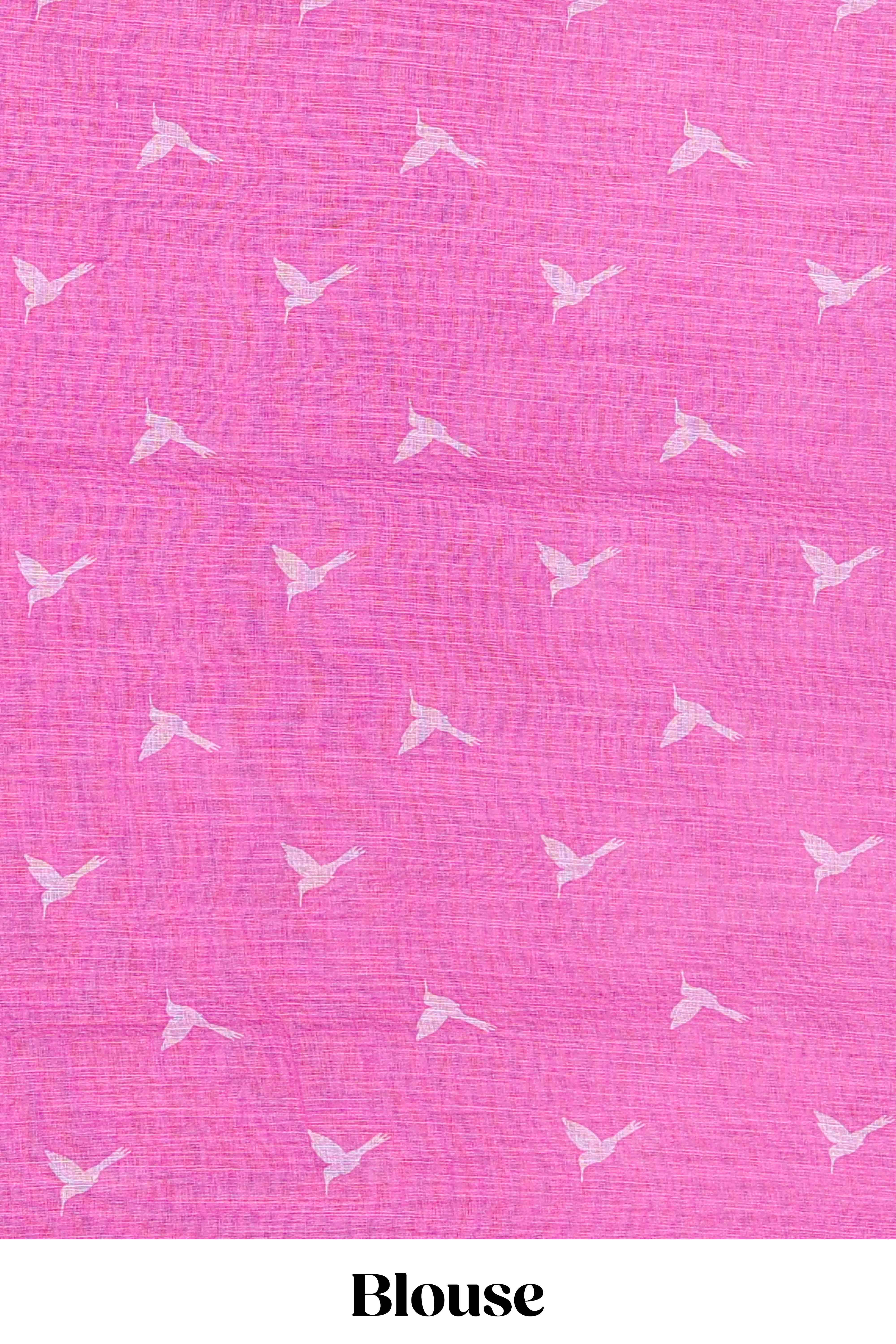 Designer pink linen cotton saree