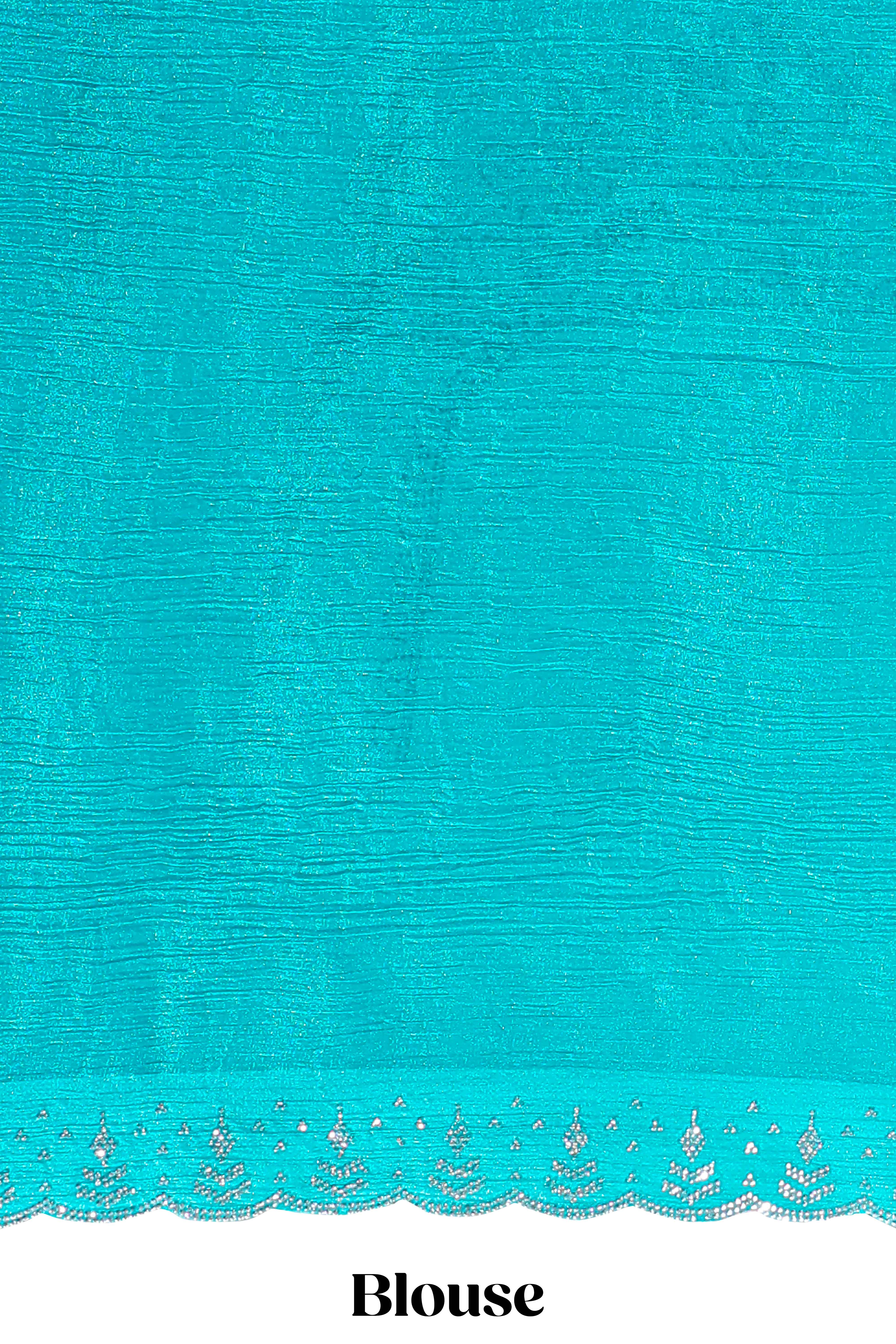 Designer turquoise bloue color saree