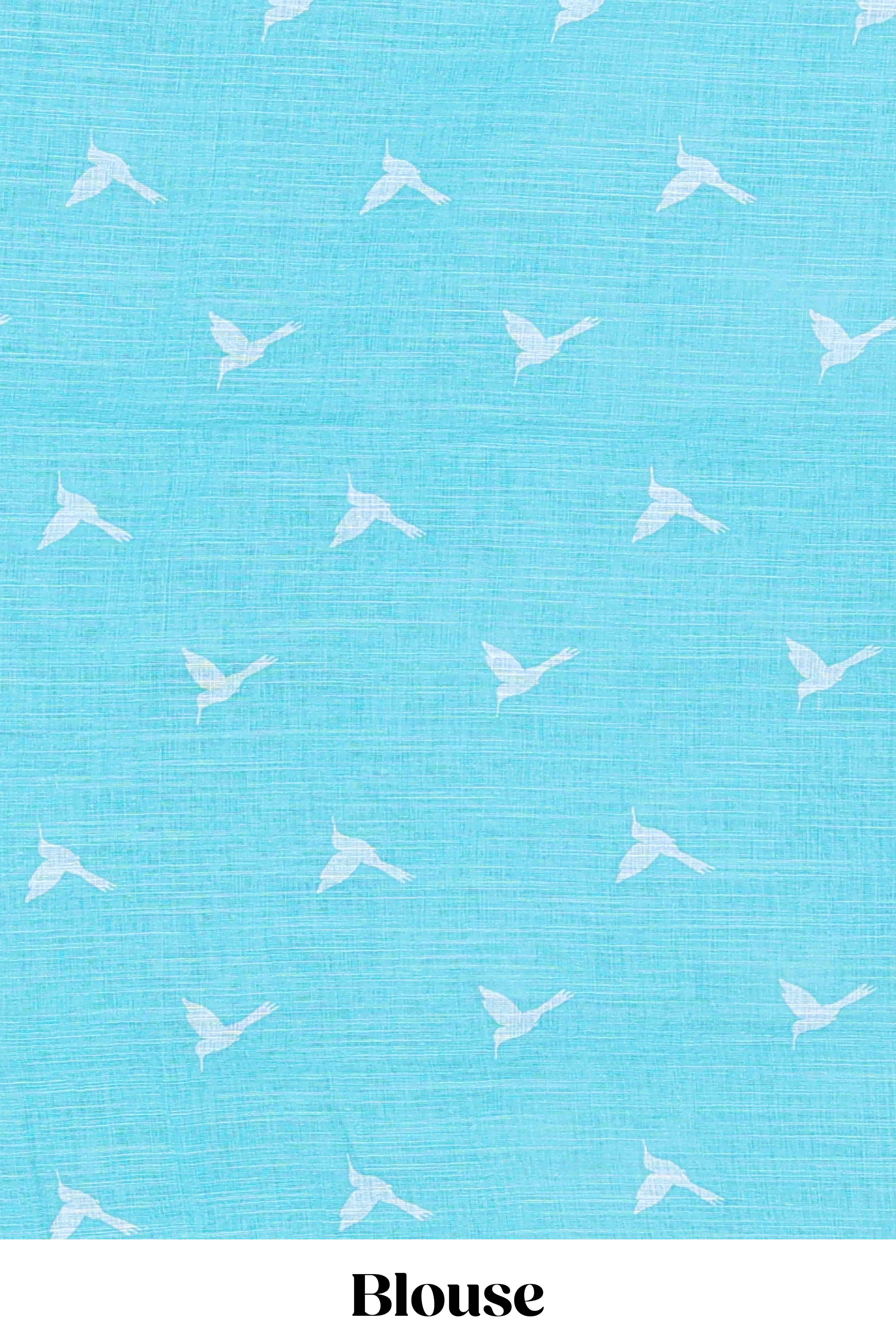Designer turquoise blue linen cotton sarees