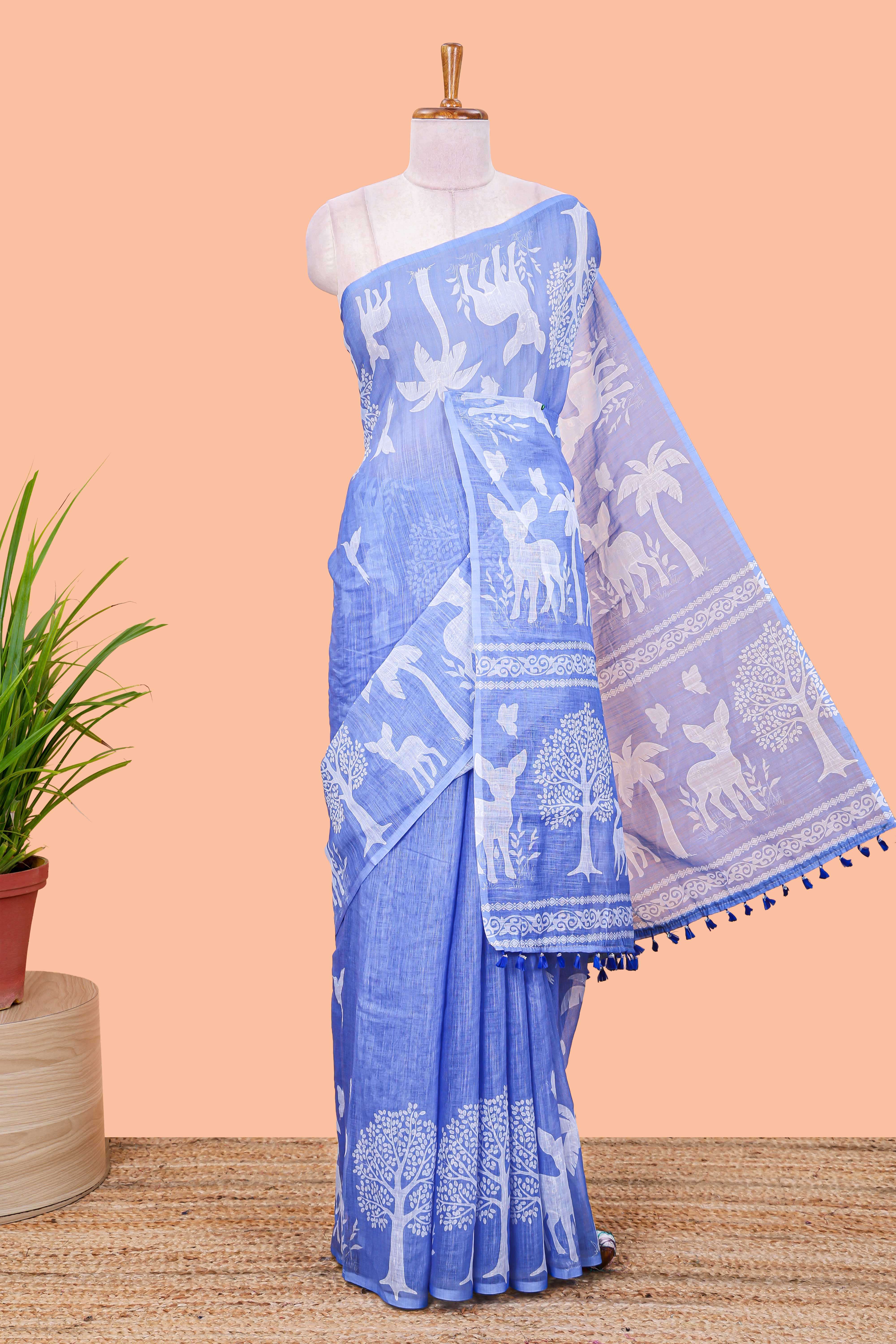 Elegant lavender linen cotton saree