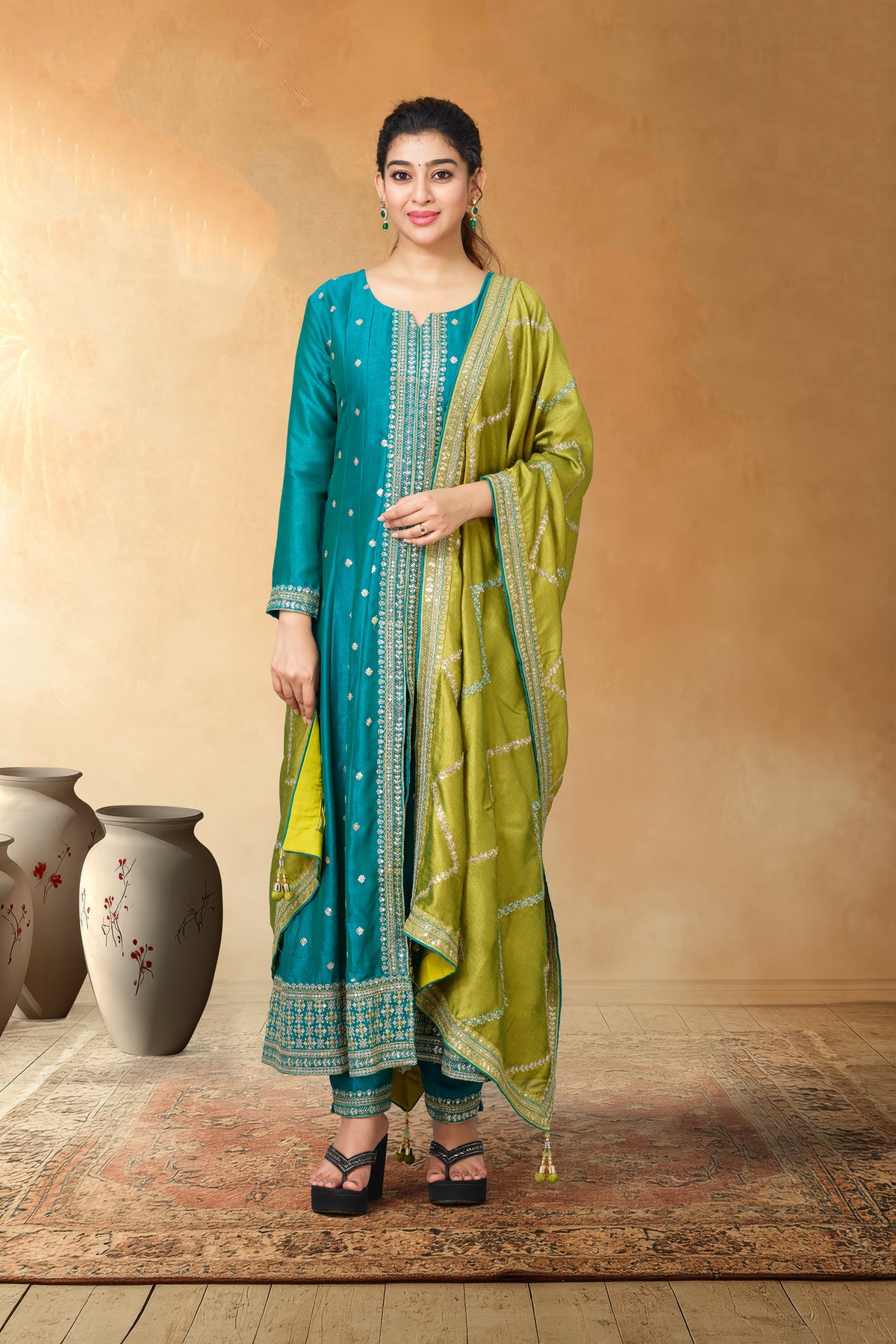 Emerald festive ethnic outfit