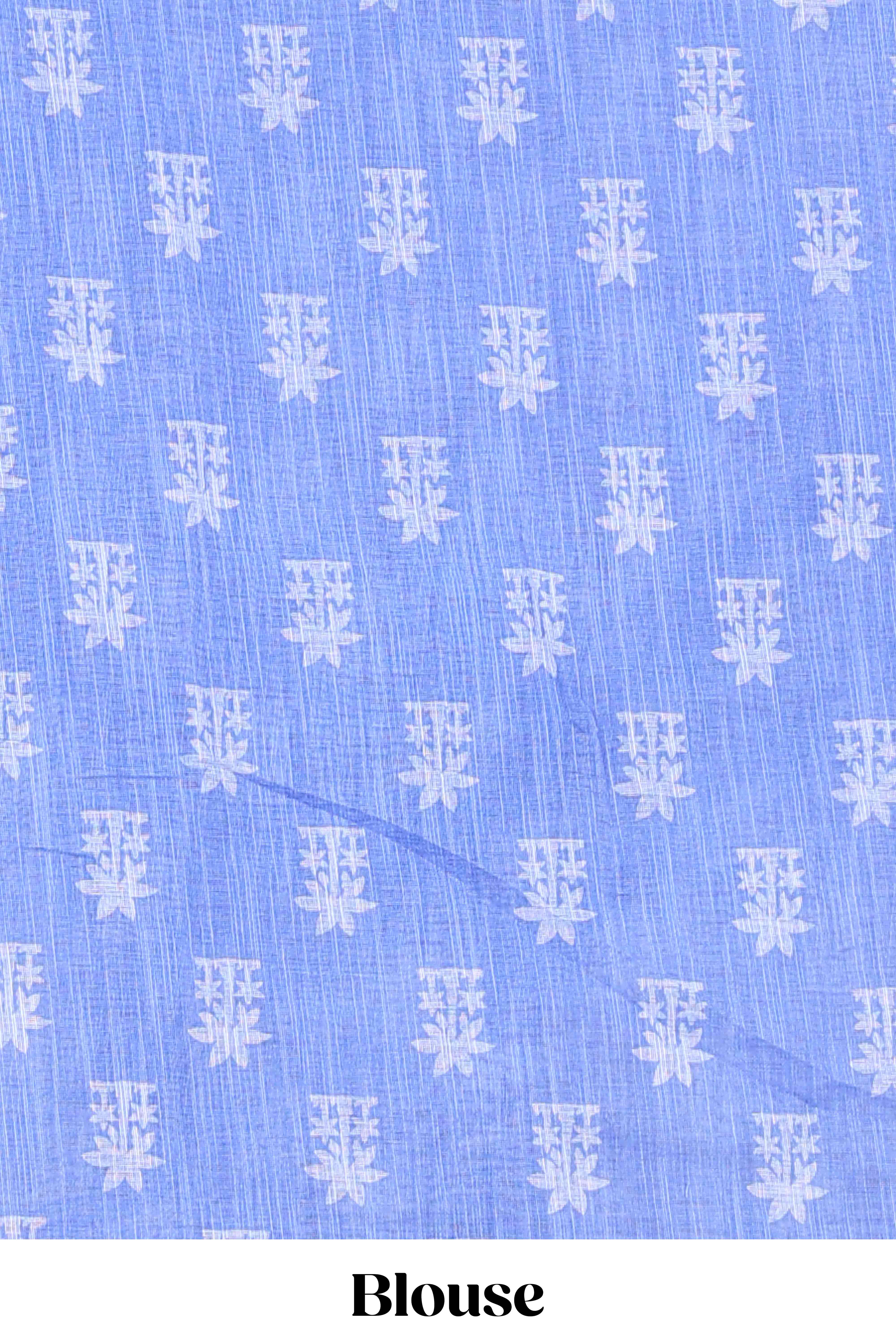 Festive blue linen cotton saree