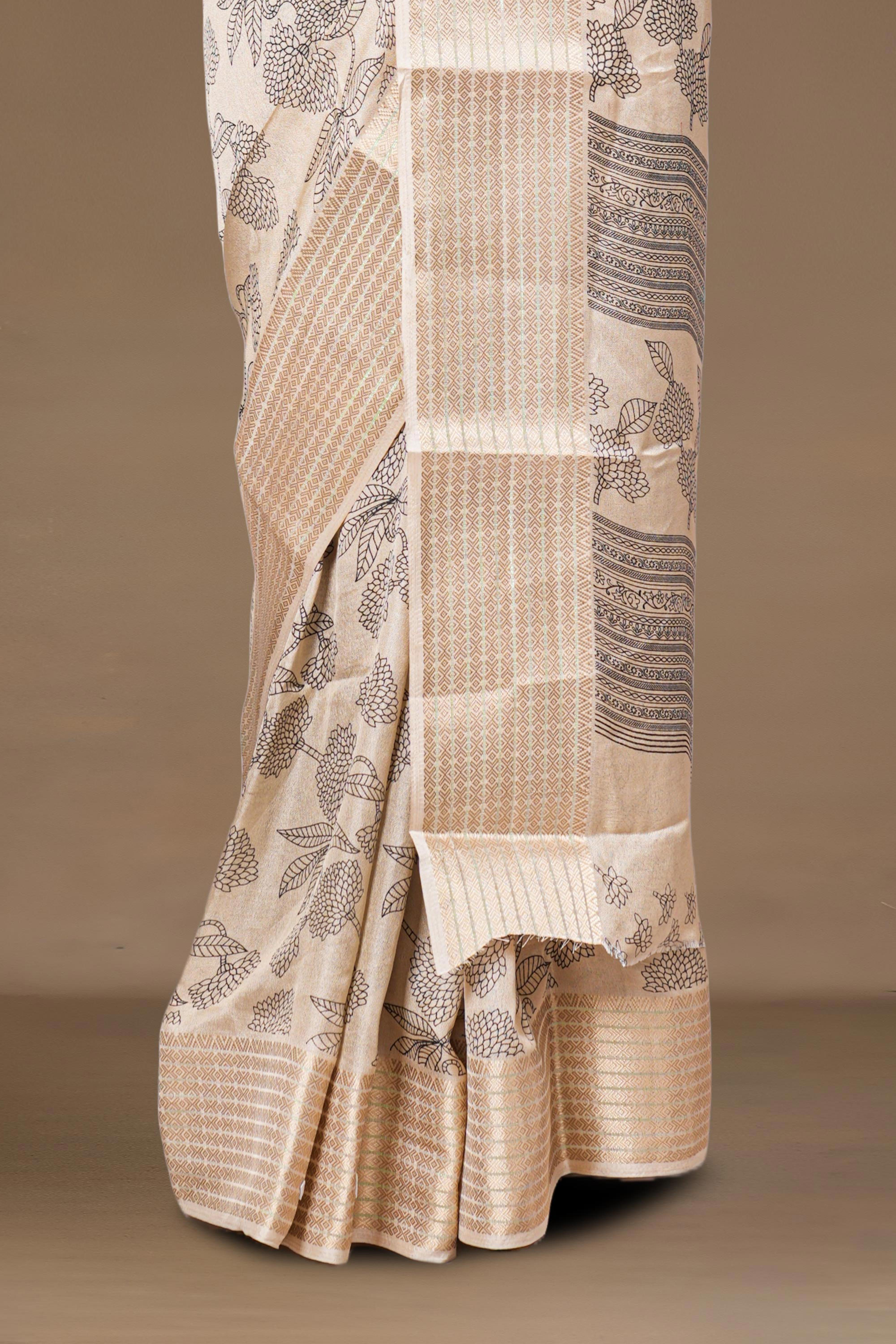 Floral printed dupion silk saree