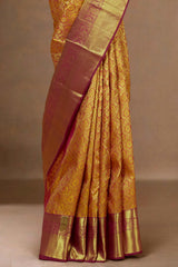Golden silk saree with zari border