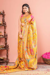 Golden zari peacock motifs