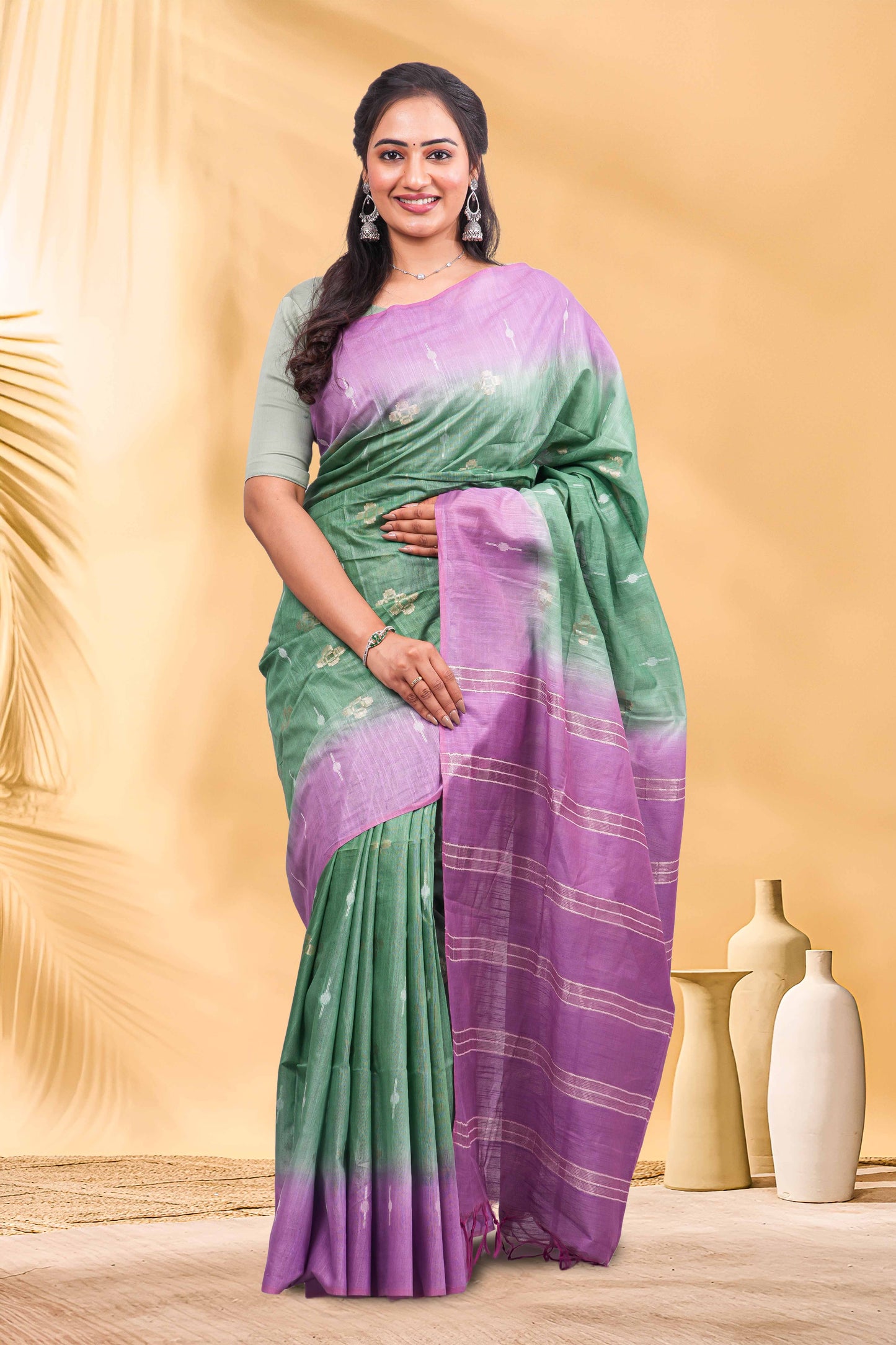 Green Semi Tussar Saree Festive elegance