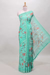 Green bird and floral linen cotton saree