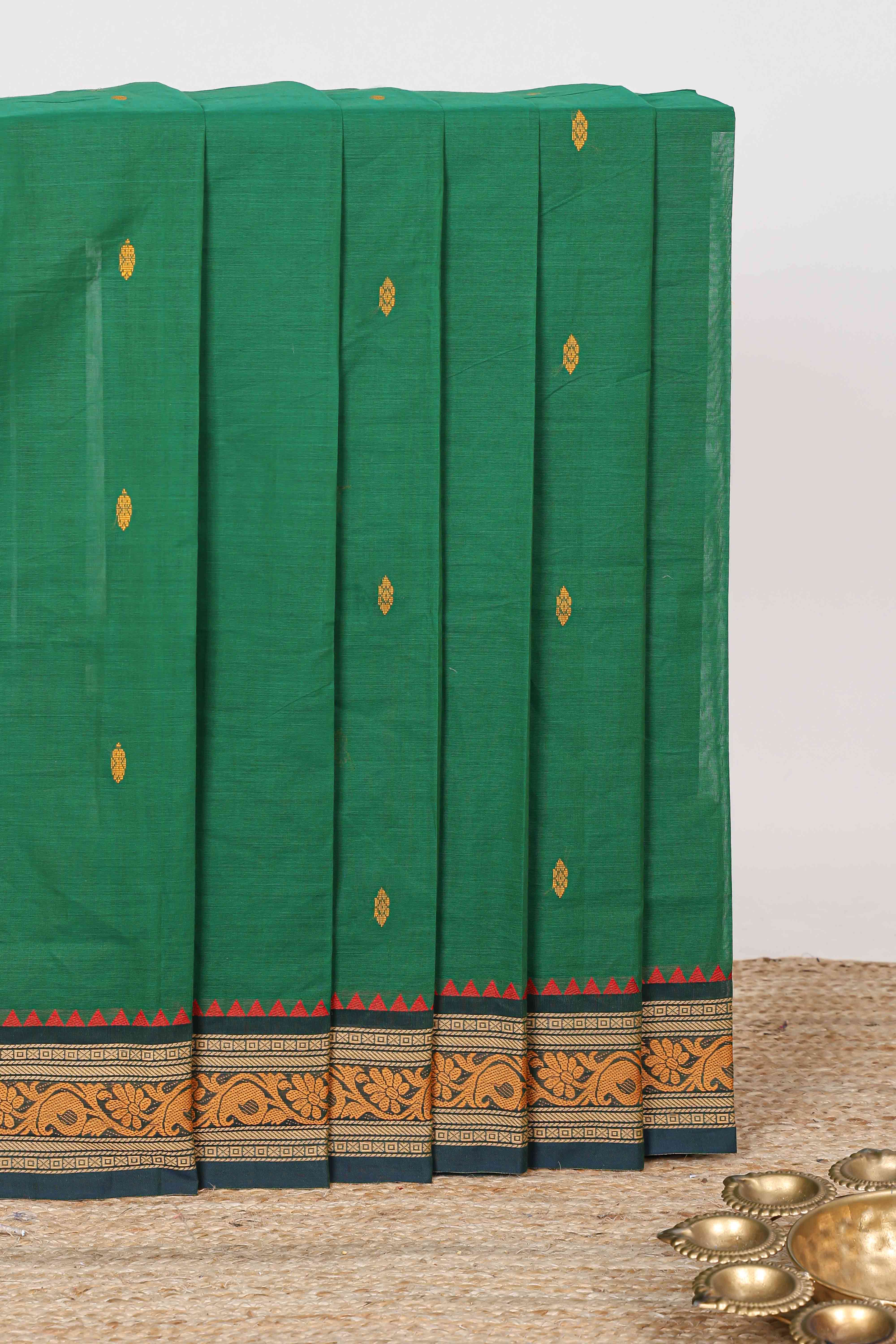 Green butta chettinad cotton saree