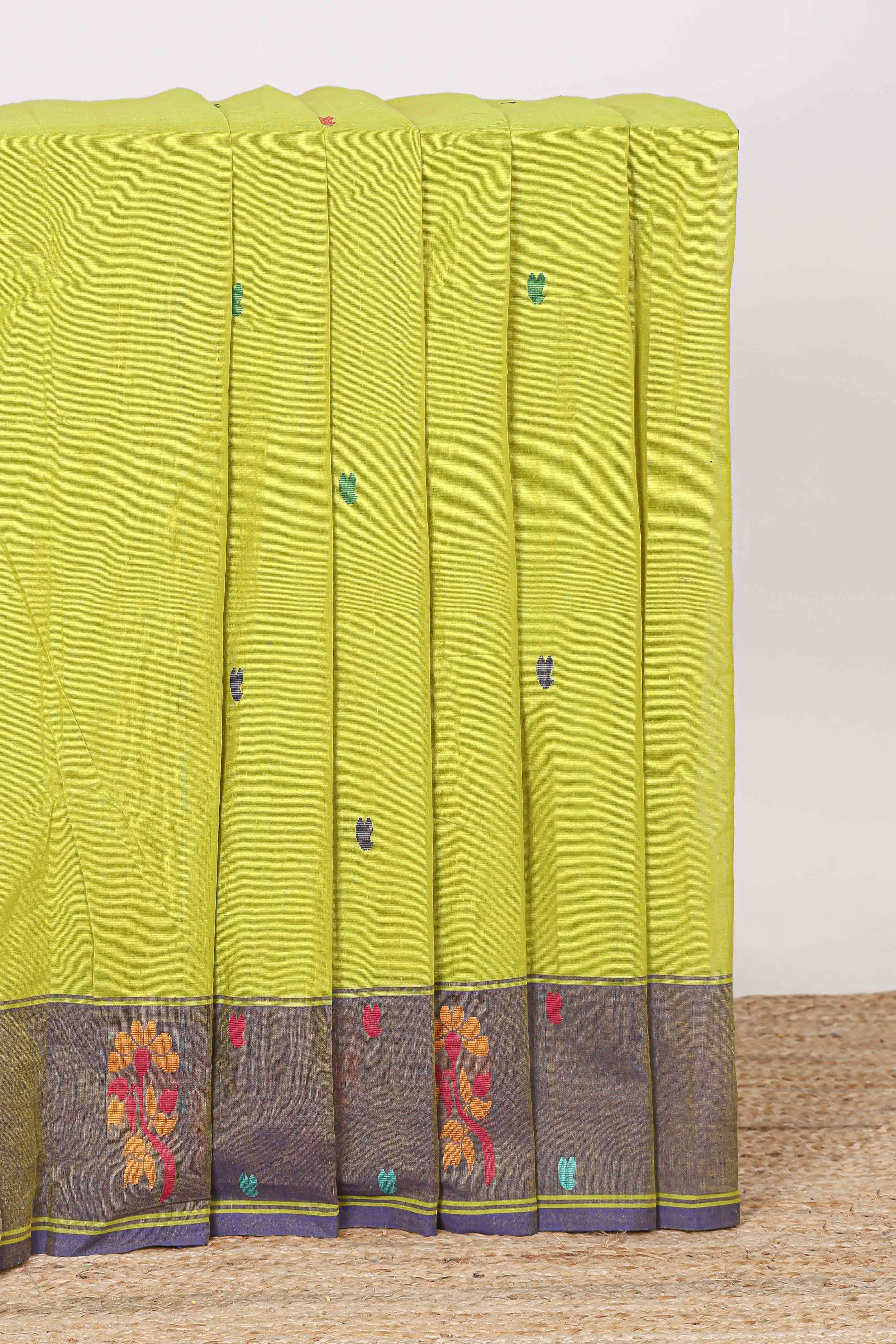 Green butta kanchi cotton saree