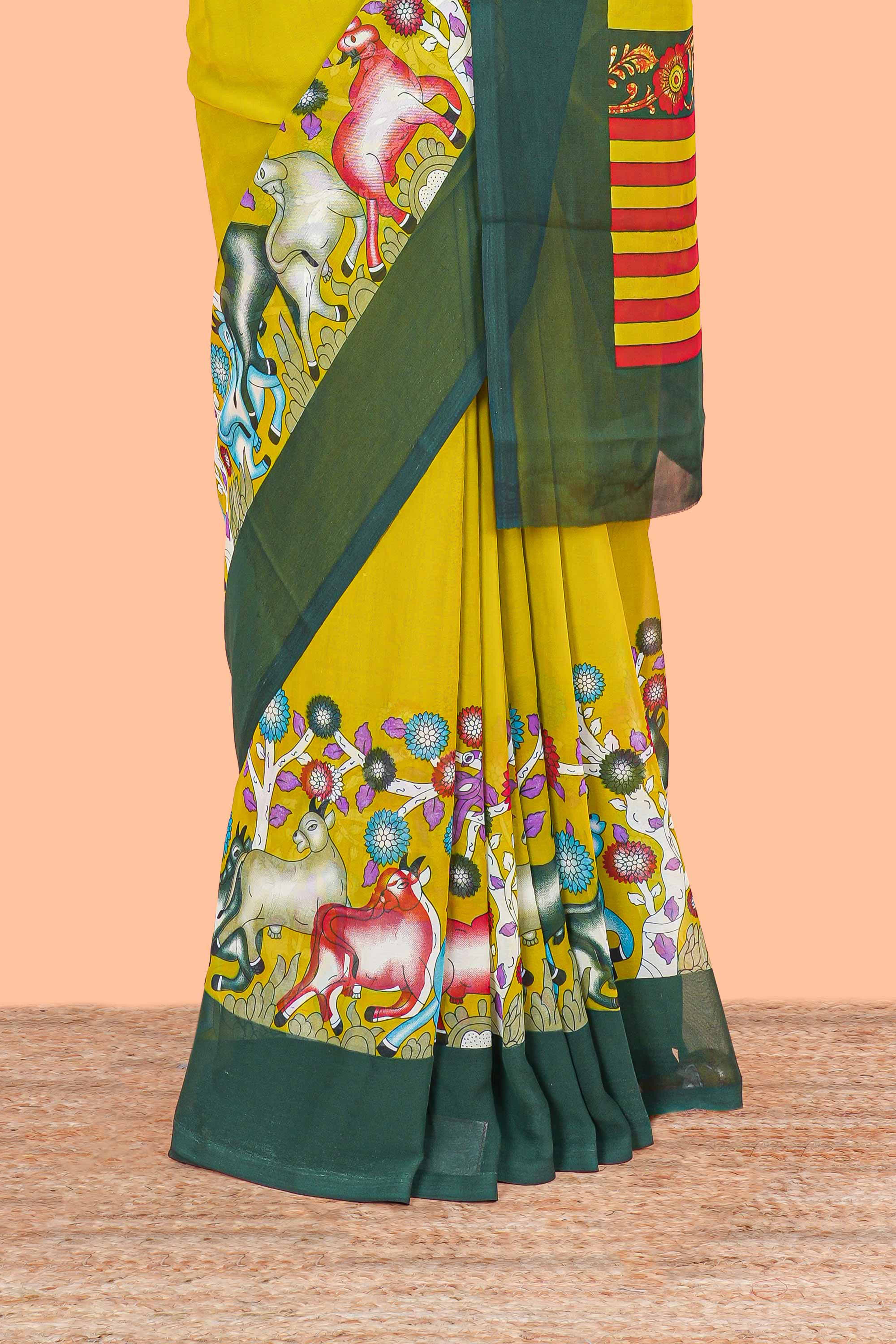 Green casual chanderi cotton sarees
