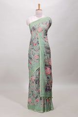 Green casual linen sare