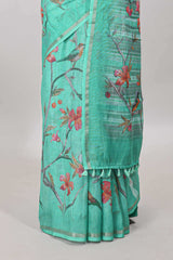 Green casual wear linen cotton sarees