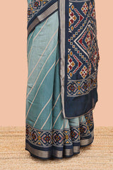 Green chanderi cotton saree with border