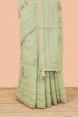 Green chanderi cotton sarees with borders