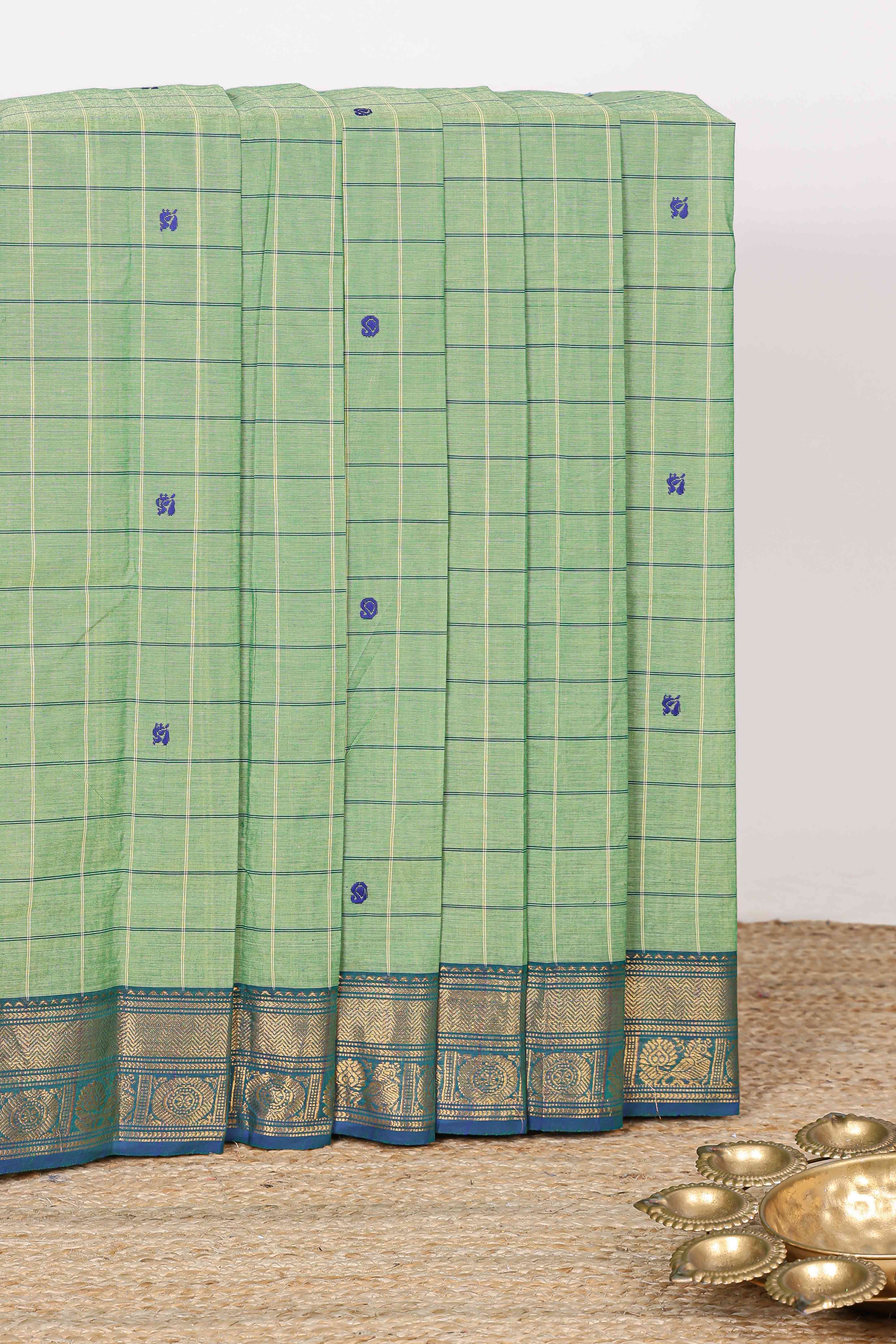 Green checked butta chettinad cotton saree