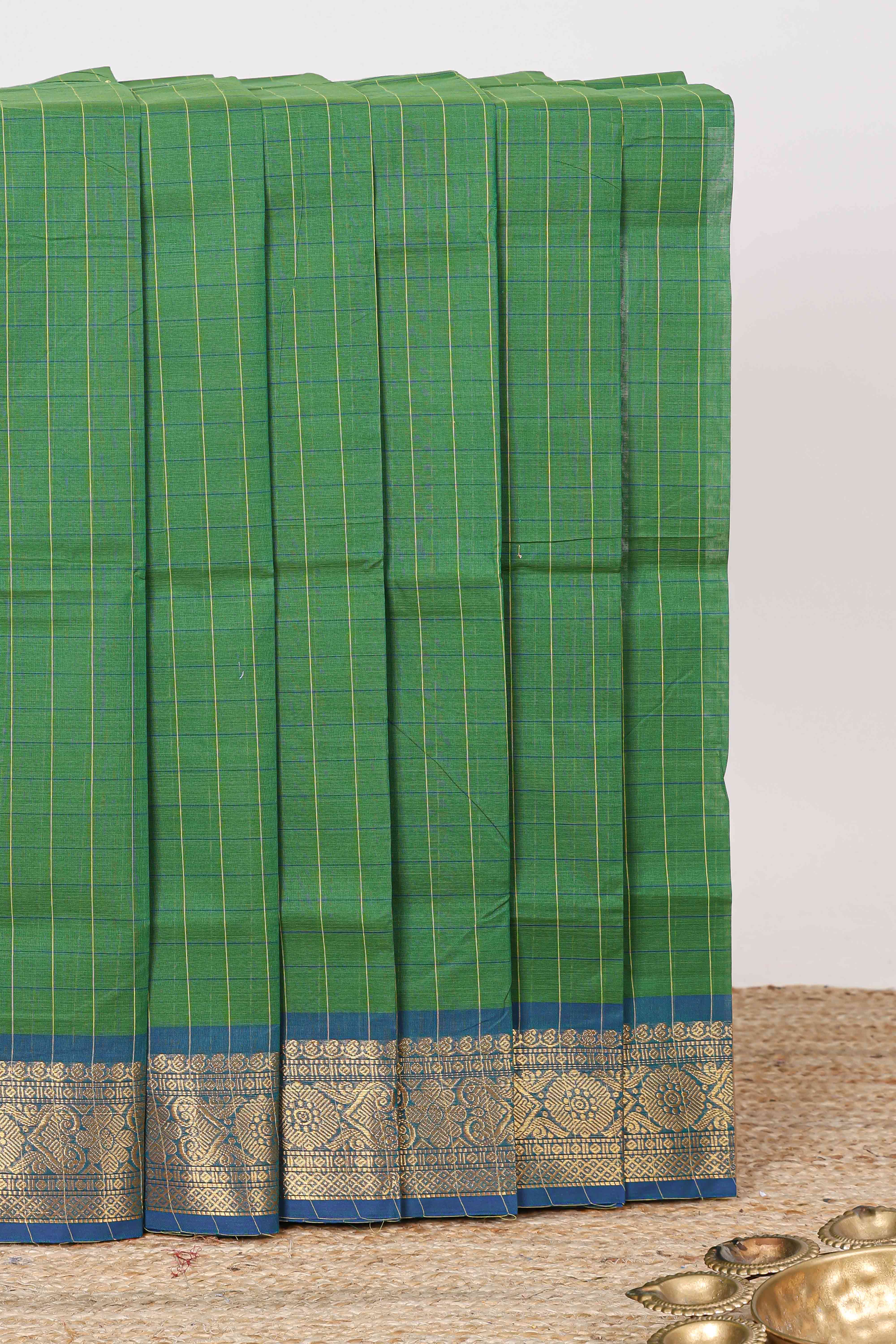 Green checked chettinad cotton saree