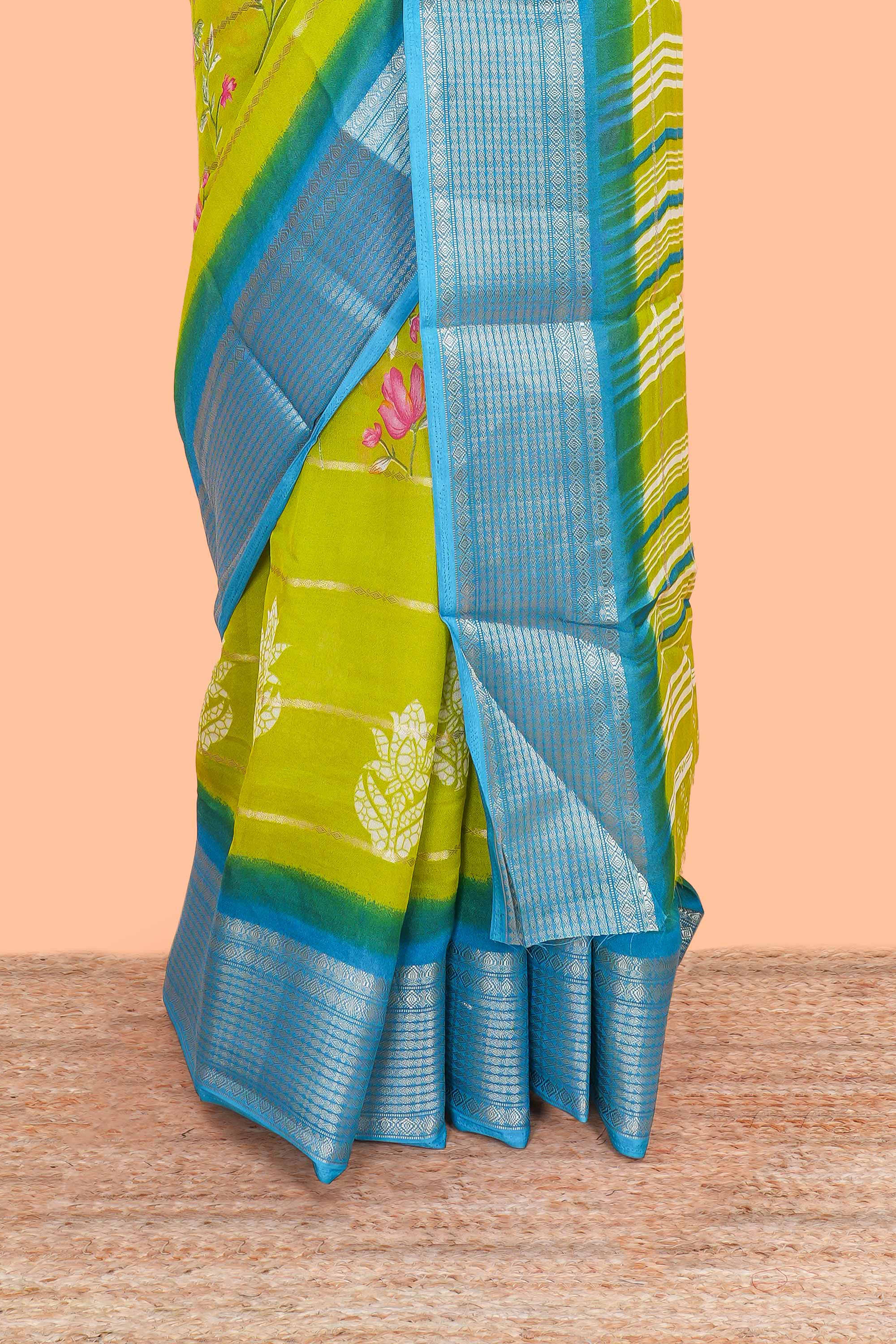 Green chiffon georgette lightweight saree