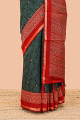 Green contrast border chanderi saree