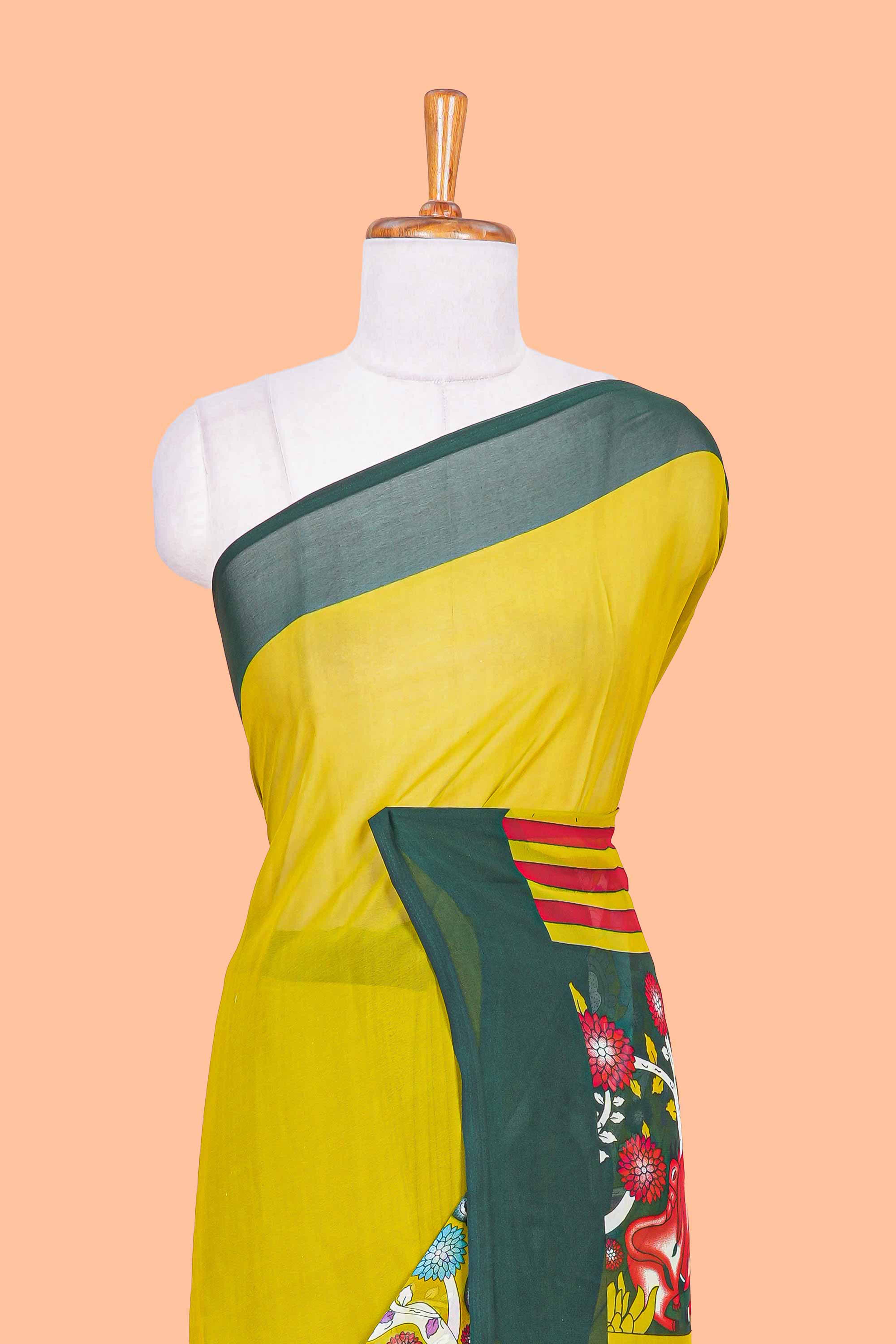 Green contrast border chanderi sarees