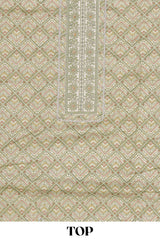 Green cotton geometric embroidery dress material