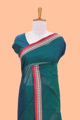 Green cotton saree Chettinad style contrast border