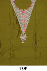 Green cotton silk embroidered dress material