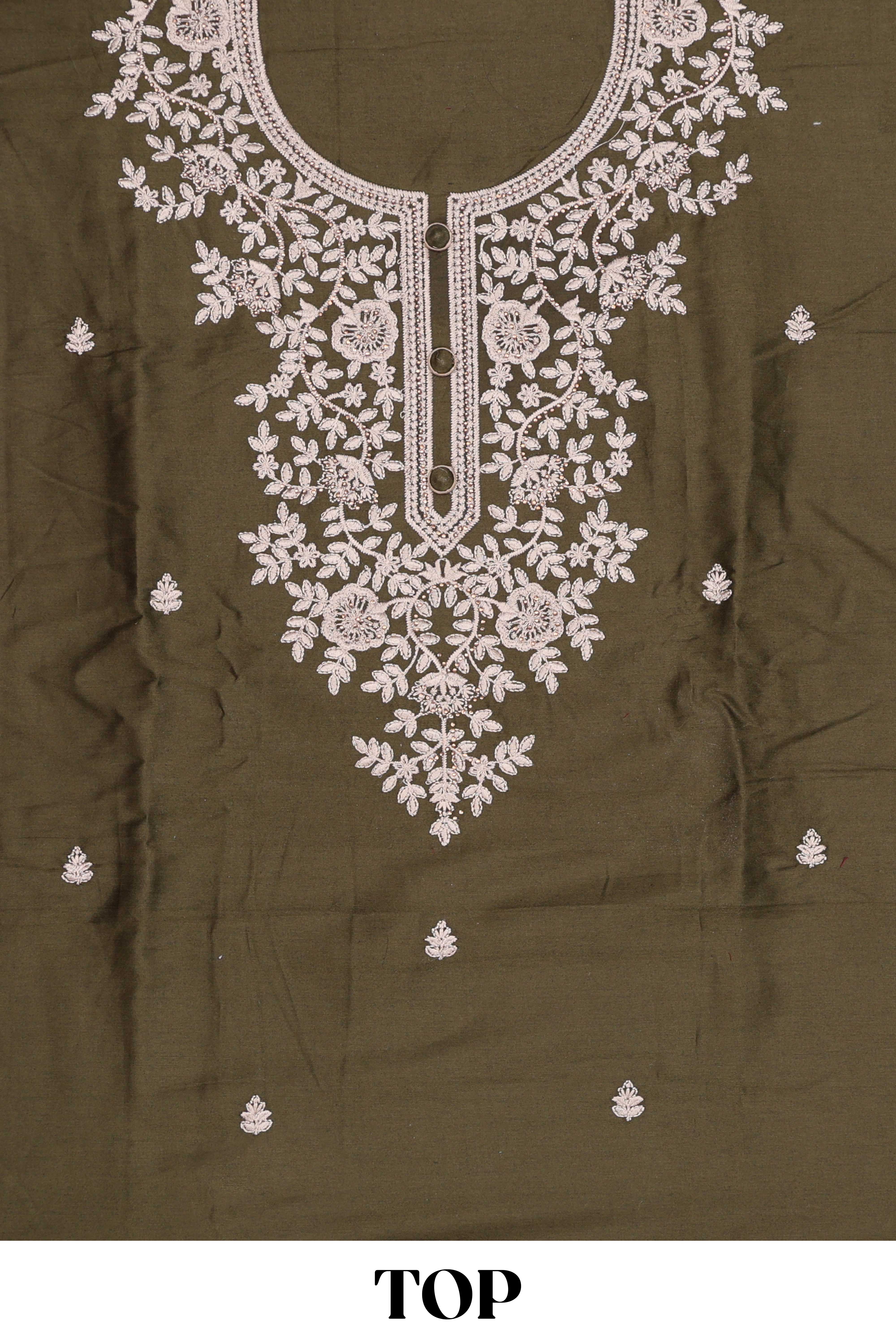 Green cotton silk sequin dress material
