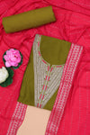 Green cotton silk sequin suit set