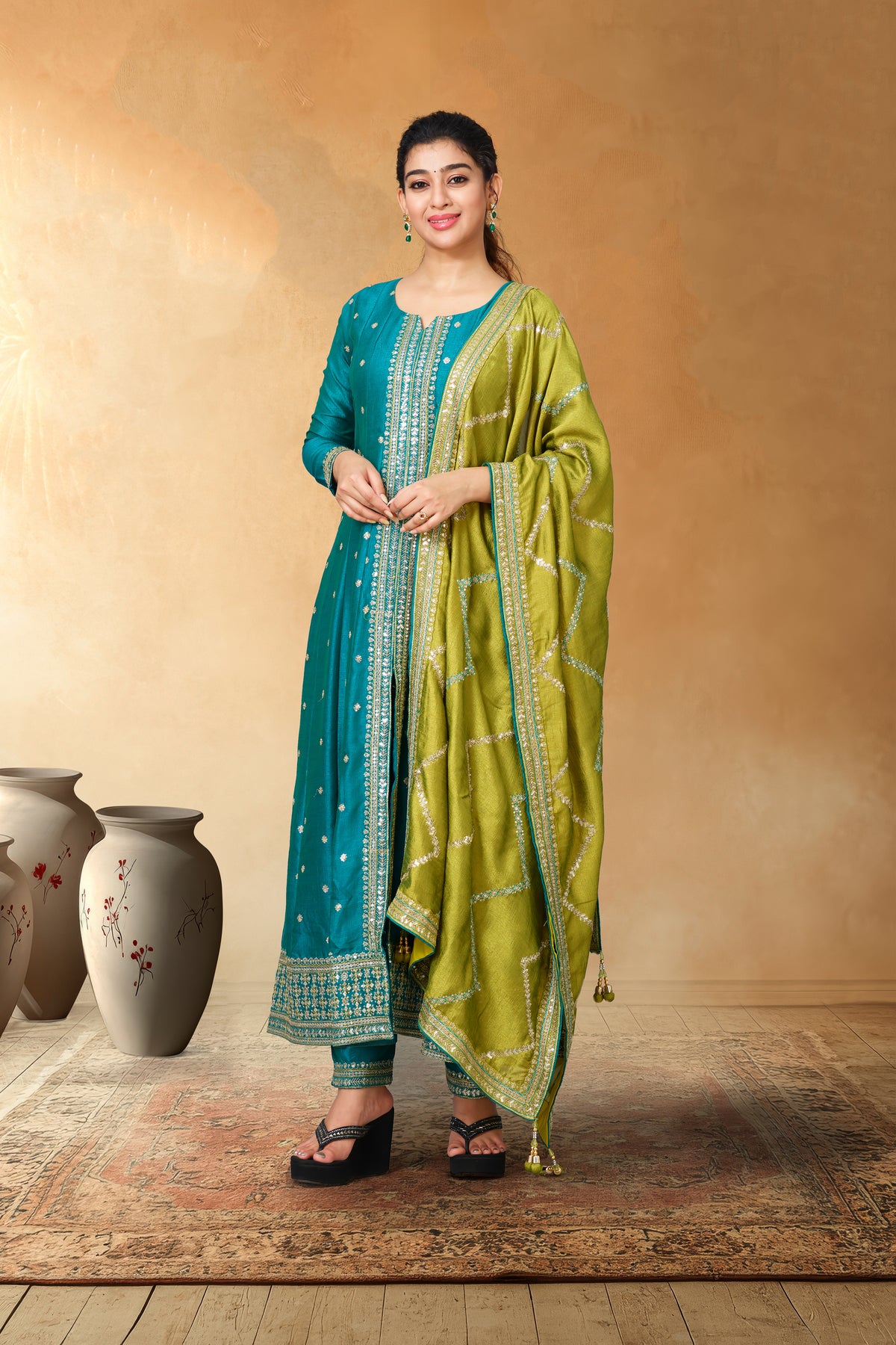Green embroidered traditional wear