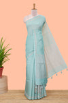 Green featuring crane bird motif print and contrast pallu Kota cotton saree
