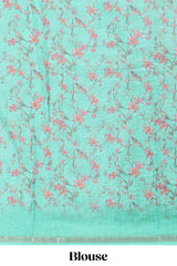 Green floral bird design linen saree