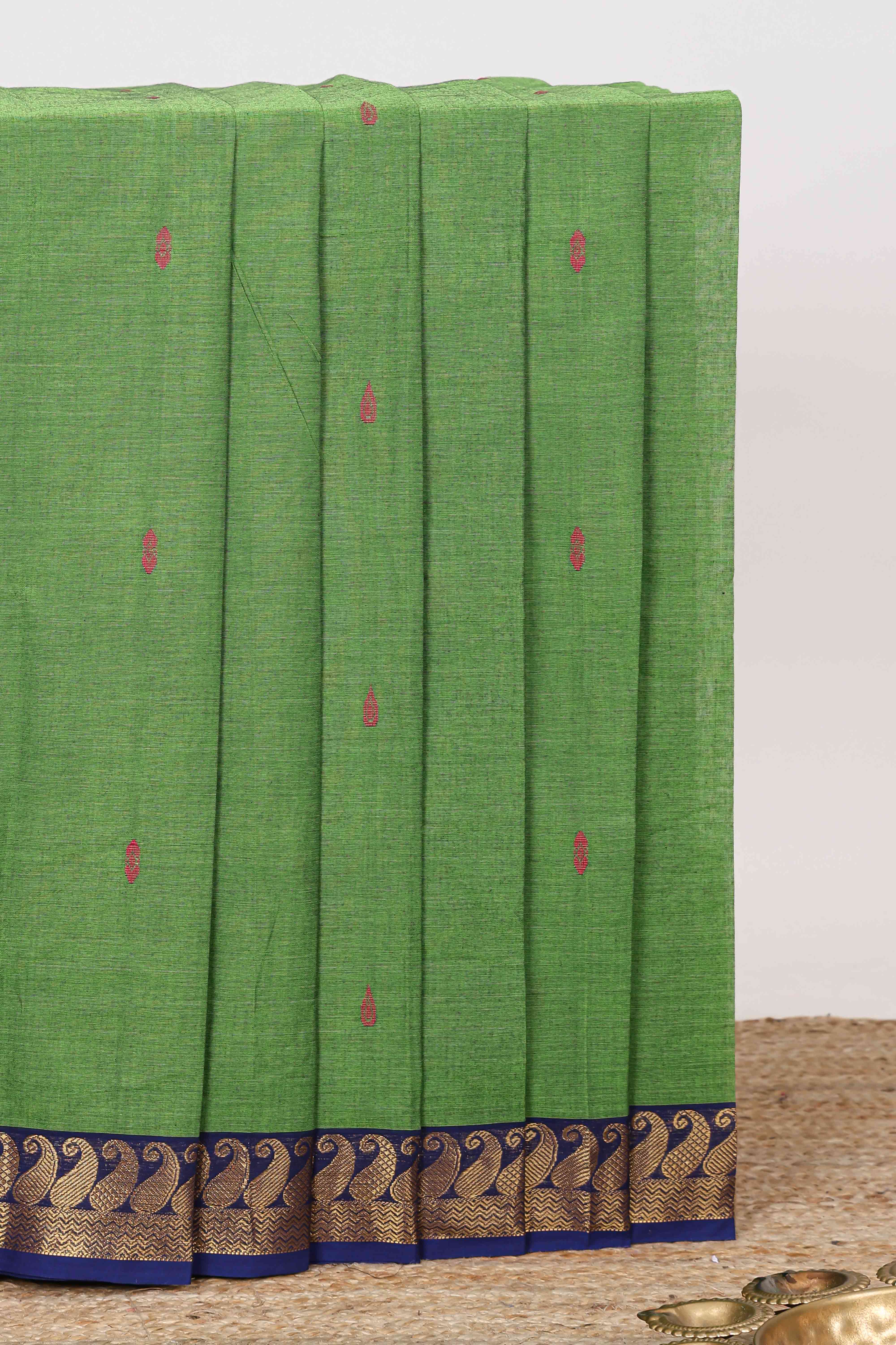 Green floral butta chettinad cotton saree