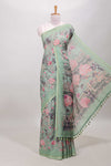 Green floral design linen cotton saree