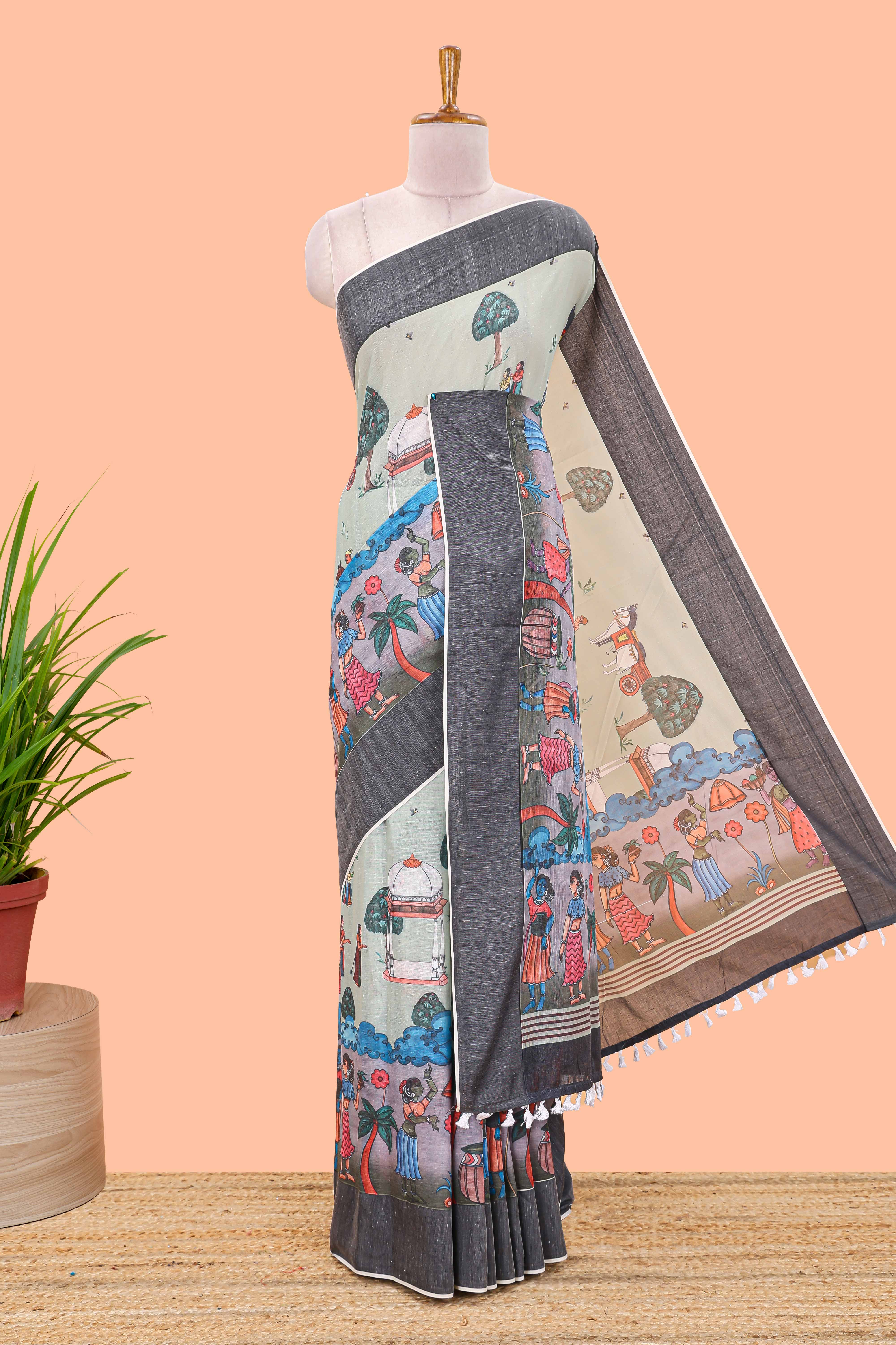 Green floral print Chirala cotton saree