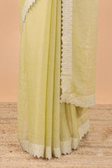 Green georgette silk short pallu saree