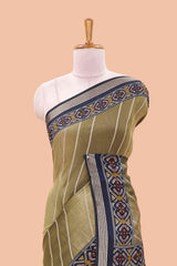 Green ikkat print chanderi saree