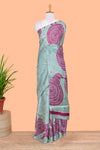 Green khadi cotton batik saree