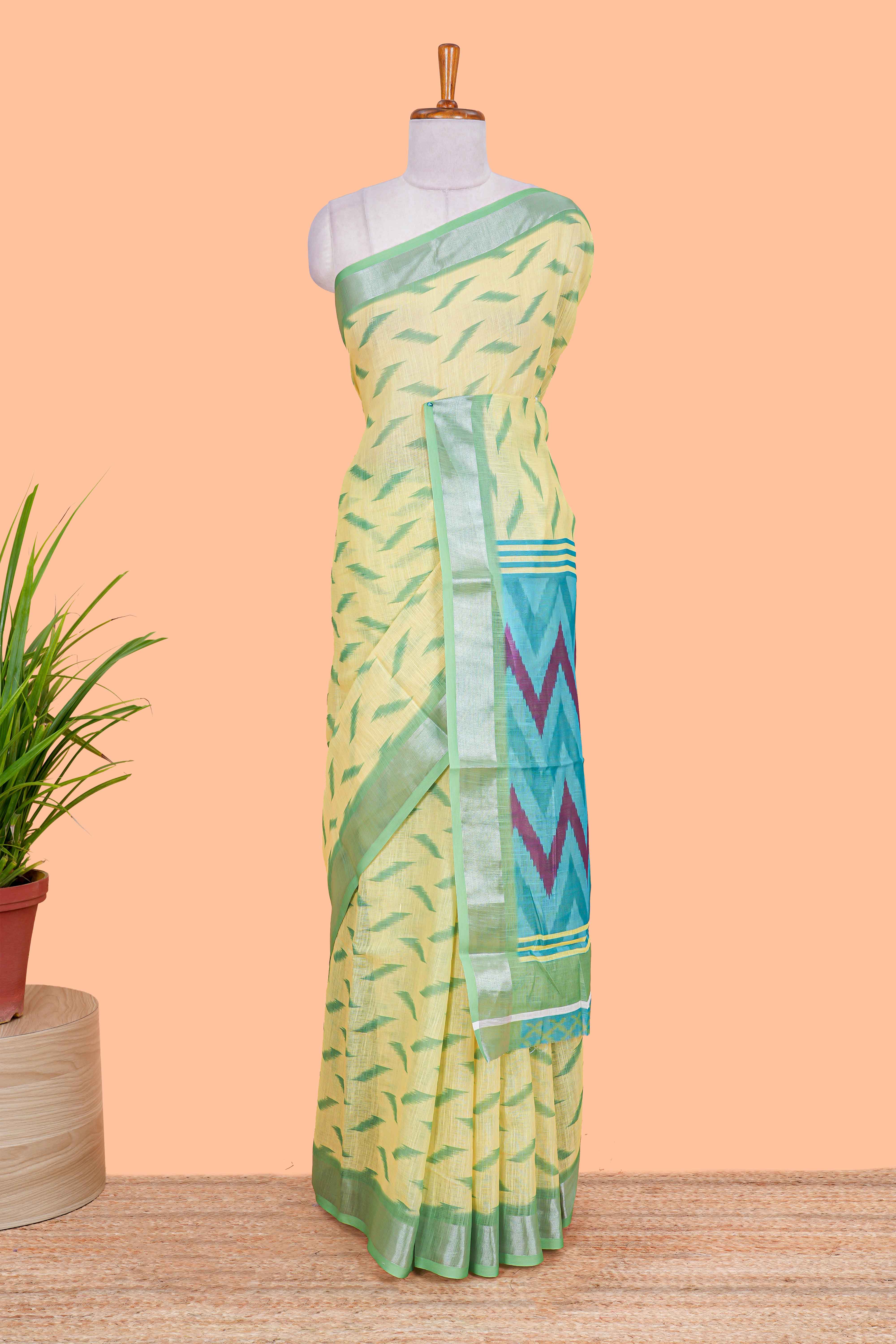 Green linen cotton saree style