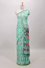 Green linen cotton saree with shibori print