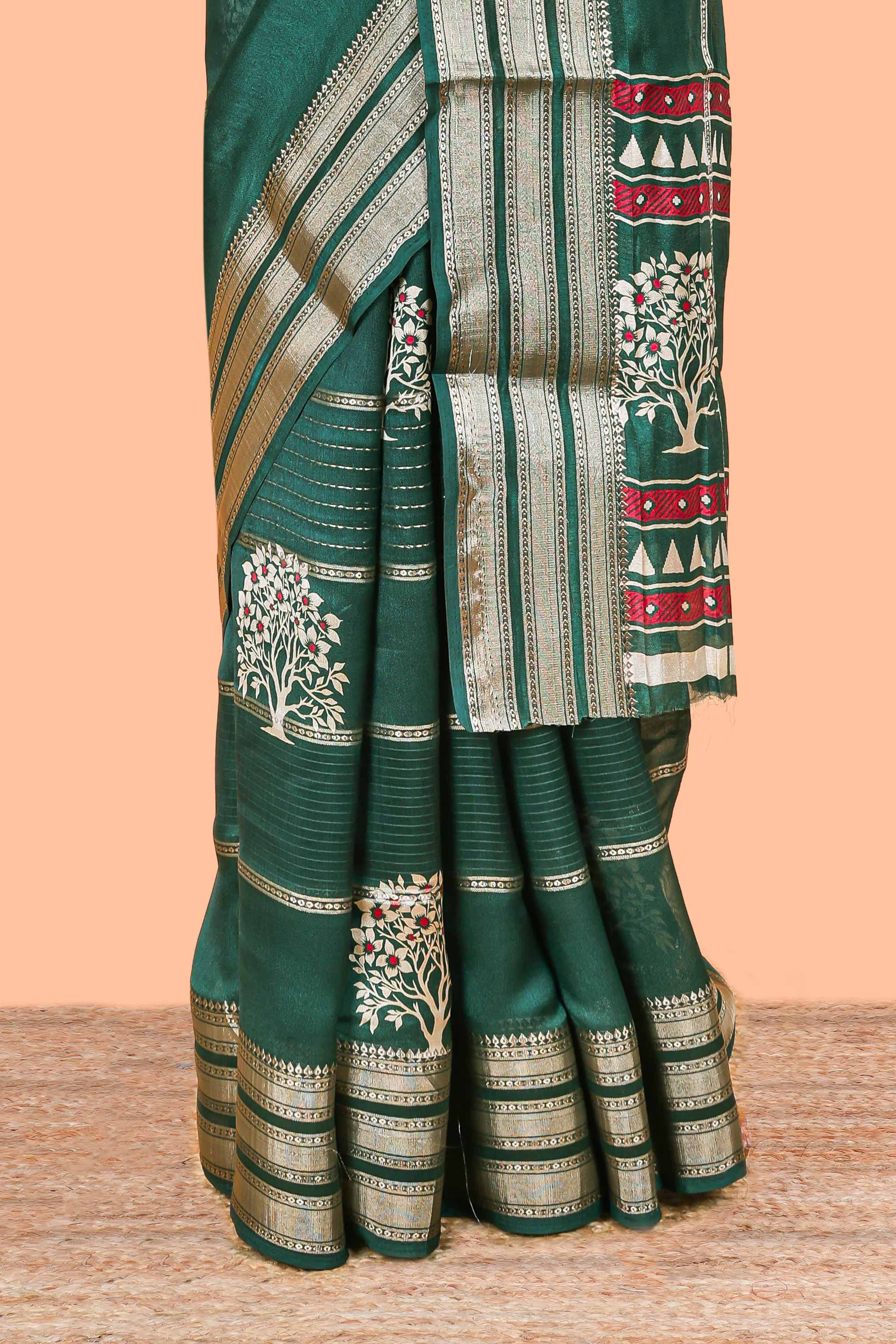 Green moss chiffon elegant saree