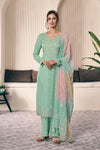 Green munga silk embroidered suit set