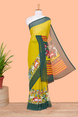 Green pichwai print weightless saree contrast border printed pallu