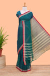 Green plain Chettinad cotton saree with contrast border