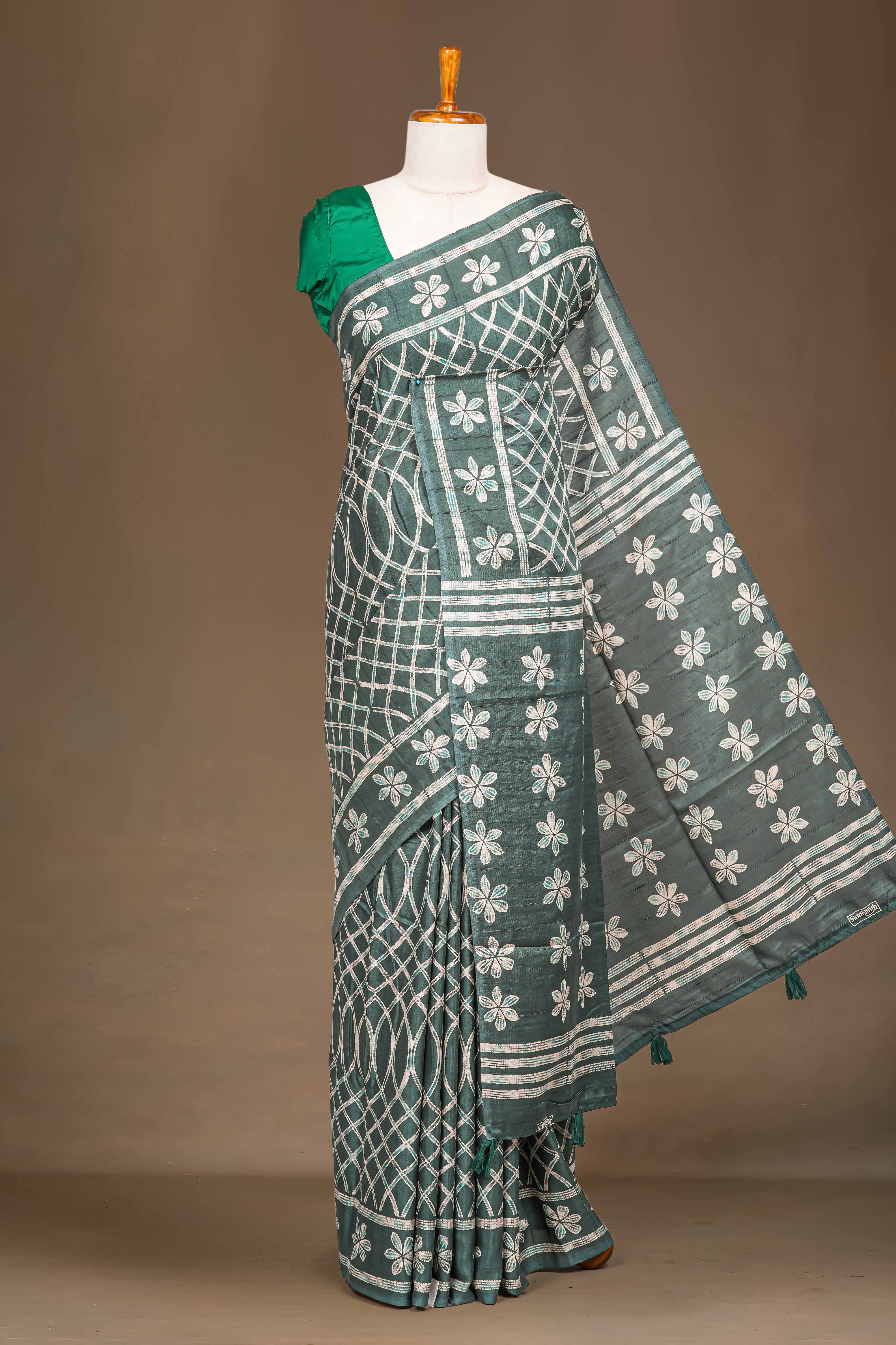 Green pure linen saree