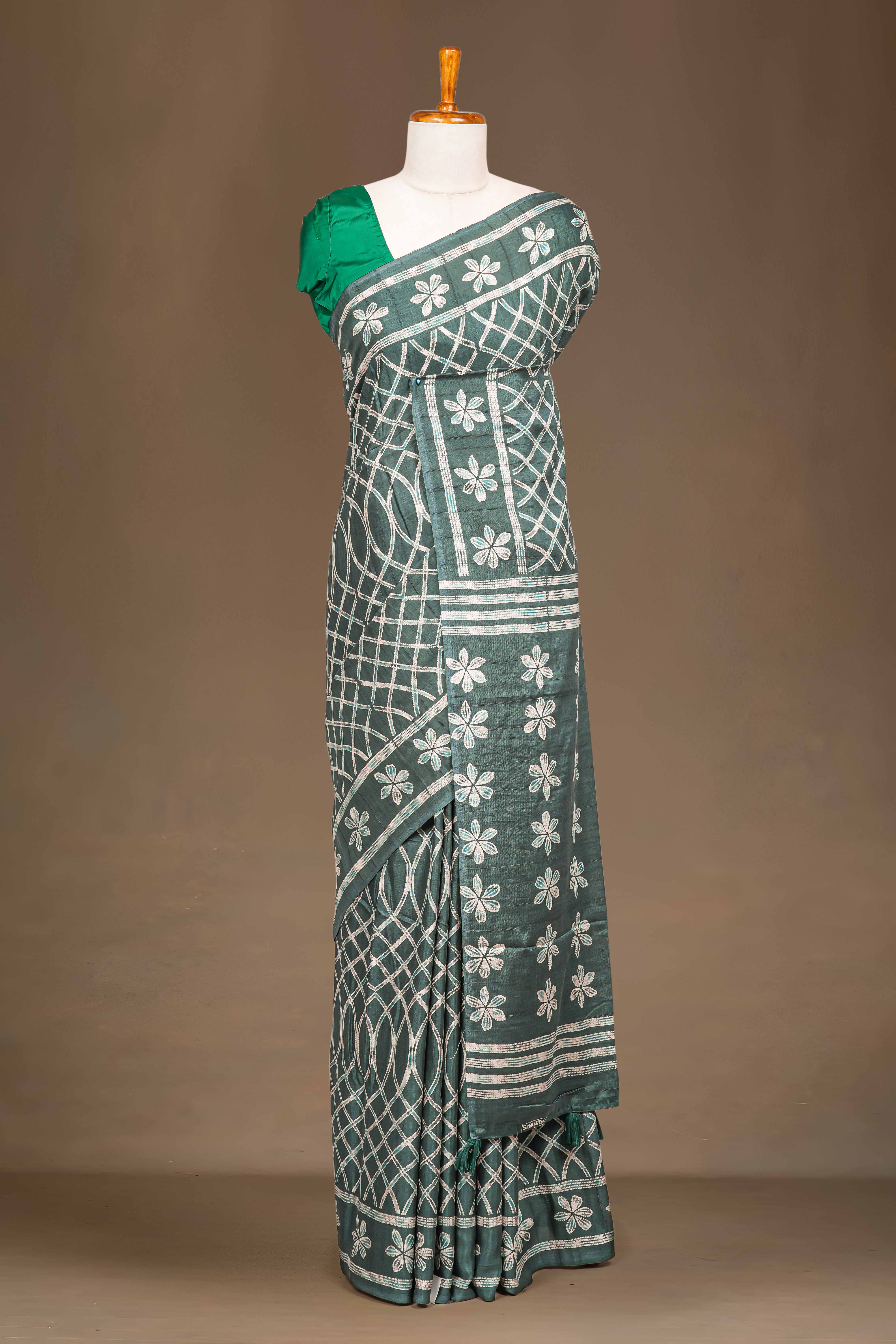 Green soft linen saree