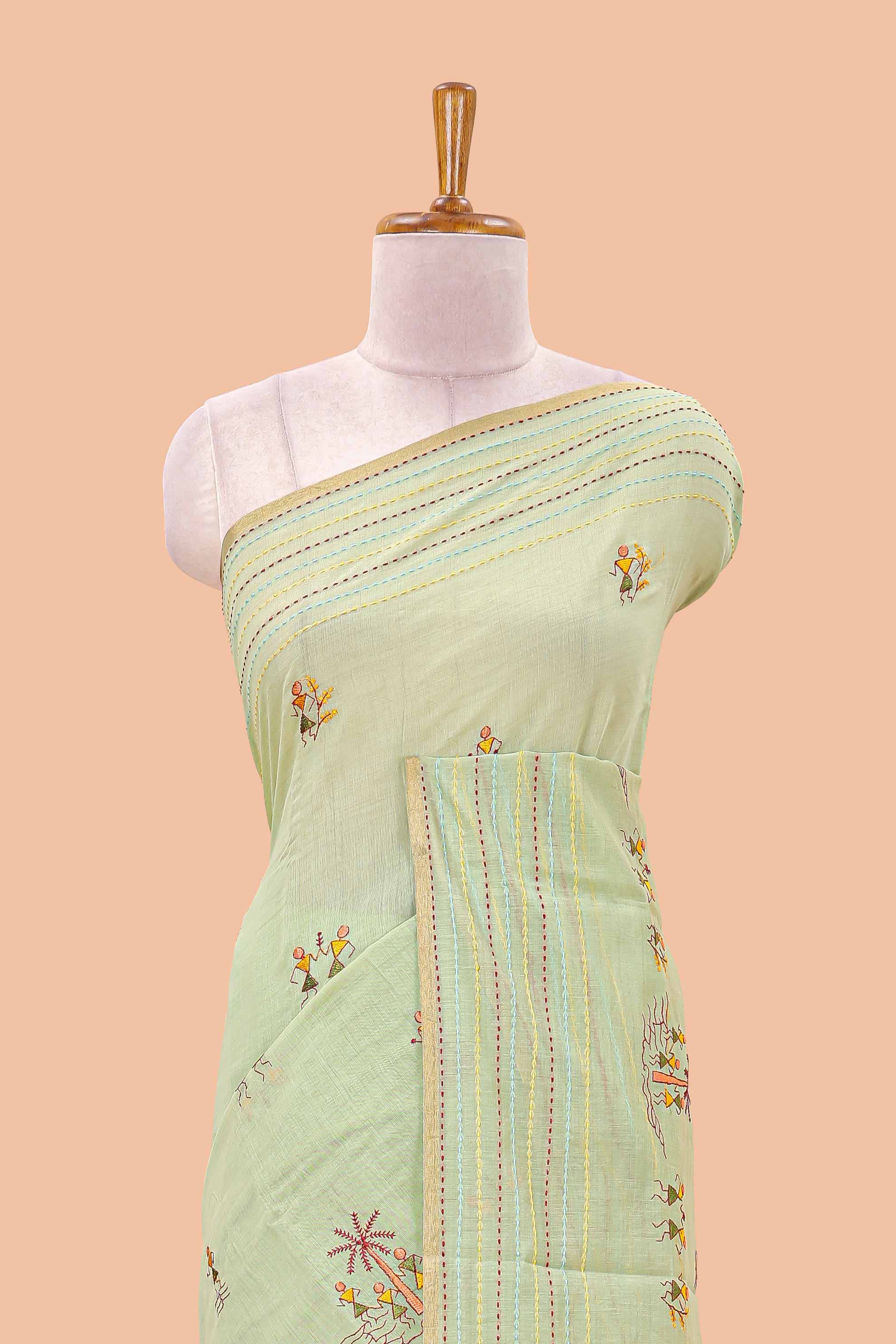 Green warli art chanderi saree
